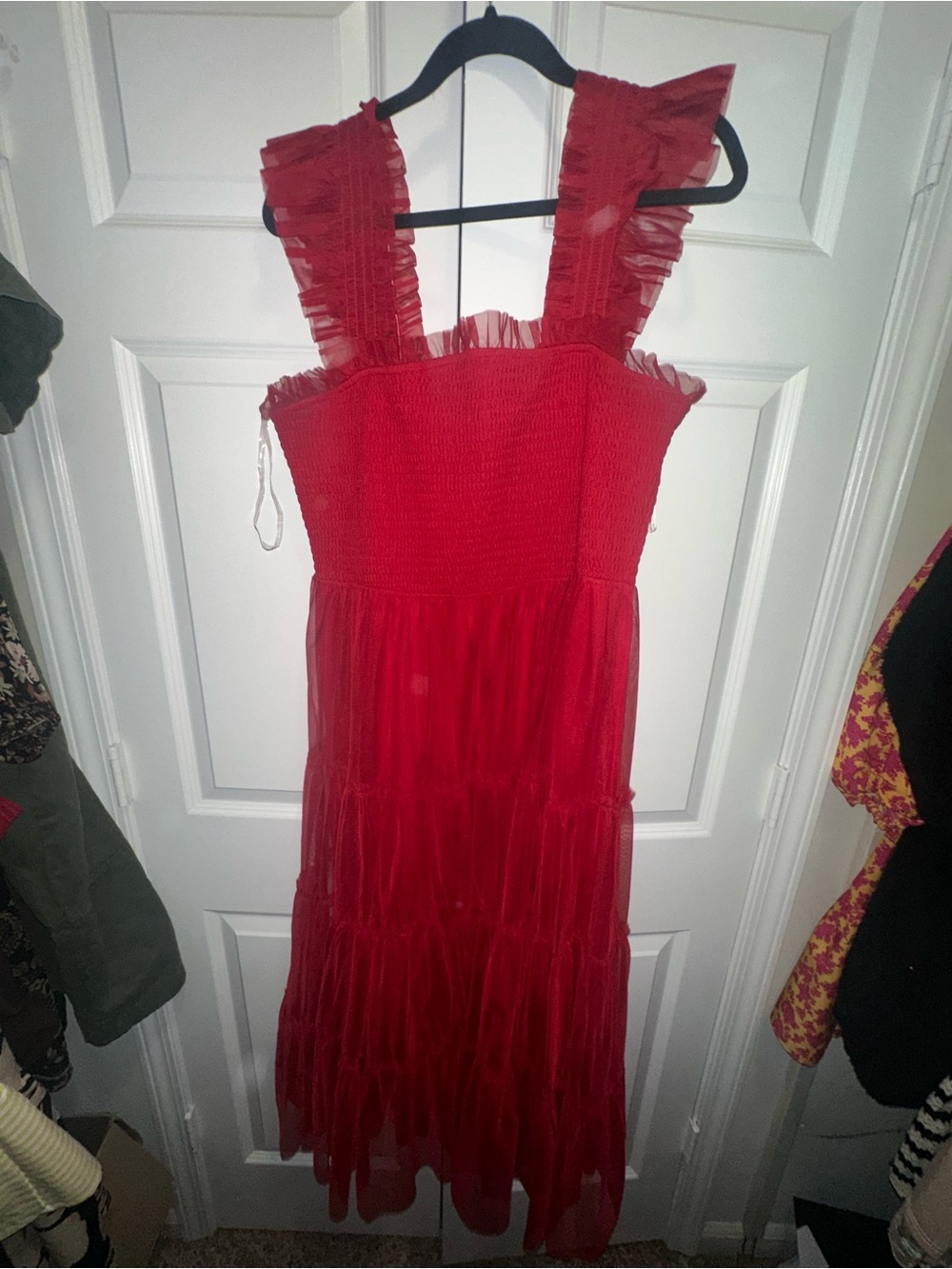 Baltic Born Red Ruffled Tiered Midi Dress